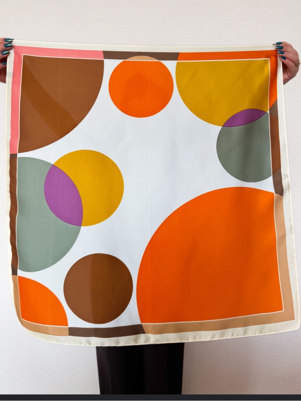 Elegant Orange Abstract Geometric Pattern Square Scarf, 27.5 Inches